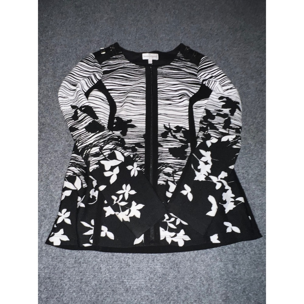 Drapers & Damons Womens Small Black White Floral Stripe Zip Front Jacket